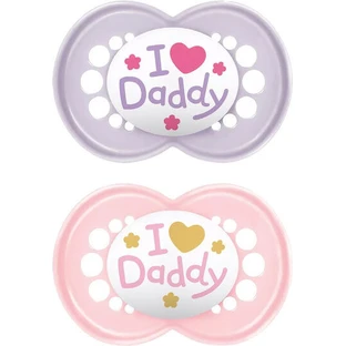 Mama Original Ik Hou Van Papa Silicone Orthodontische Fopspenen met Etui - Paars / Roze voor 6-16 maanden 2st