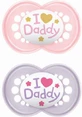 Mam Ι Love Mummy Suzete Silicon Ι Love Daddy - Roz Lila pentru 16+ luni 2buc