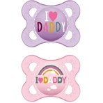 Mama 115S Orthodontische Siliconen Fopspenen Ik Hou Van Papa Regenboog - Mov-Roz voor 2-6 maanden 2st