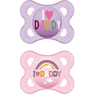 Mama 115S Orthodontische Siliconen Fopspenen Ik Hou Van Papa Regenboog - Mov-Roz voor 2-6 maanden 2st