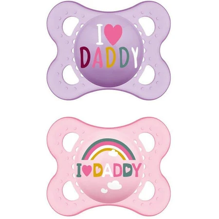 Mama 115S Orthodontische Siliconen Fopspenen Ik Hou Van Papa Regenboog - Mov-Roz voor 2-6 maanden 2st