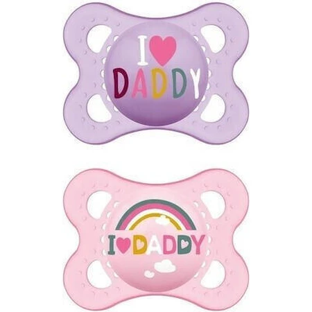 Mama 115S Orthodontische Siliconen Fopspenen Ik Hou Van Papa Regenboog - Mov-Roz voor 2-6 maanden 2st