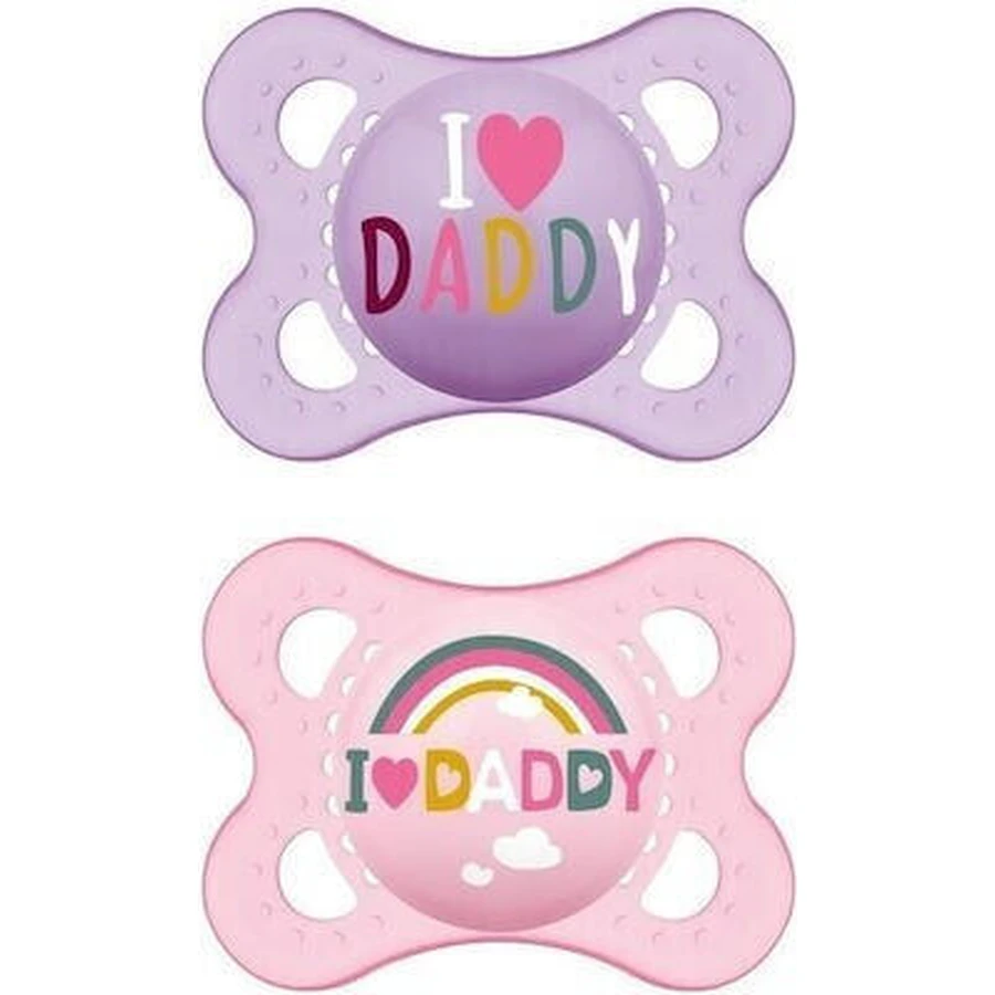 Mama 115S Orthodontische Siliconen Fopspenen Ik Hou Van Papa Regenboog - Mov-Roz voor 2-6 maanden 2st