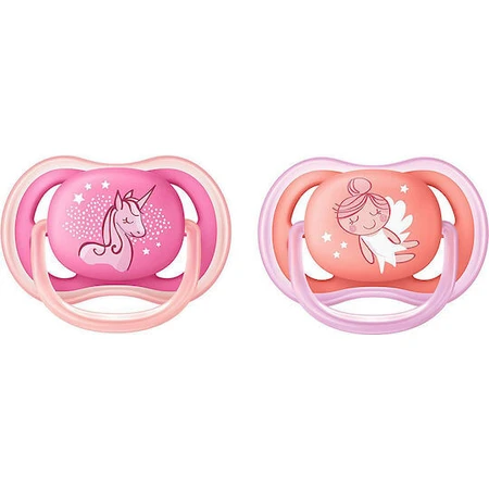 Philips Ultra Air Sucettes orthodontiques en silicone avec pochette licorne - rose - orange pour 6-18 mois 2pcs