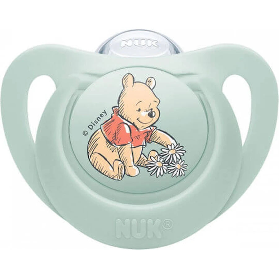 Nuk Chupete de silicona Disney con funda Winnie - Pistacho para 0-6 meses