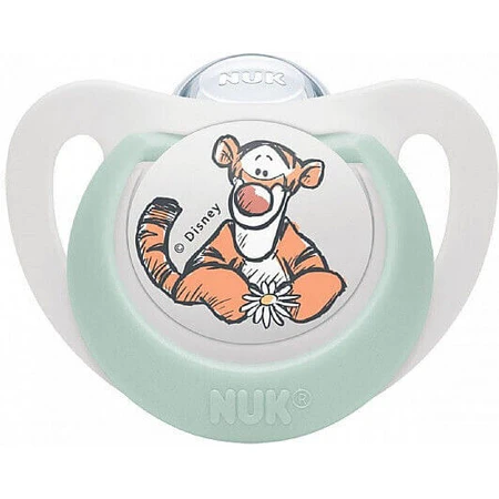Nuk Chupete de silicona Disney con funda Winnie - Pistacho para 0-6 meses