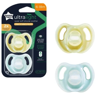 Chupete ortodóntico de silicona ultraligero Tommee Tippee amarillo/azul 6-18 meses, 2 unidades