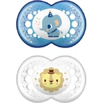 Mam 250S Chupetes Ortodónticos de Silicona Elefante / Leoncito - Azul / Transparente para 16+ meses 2pcs