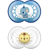 Mam 250S Silicone Orthodontic Pacifiers Elephant / Little Lion - Blue / Clear for 16+ months 2pcs