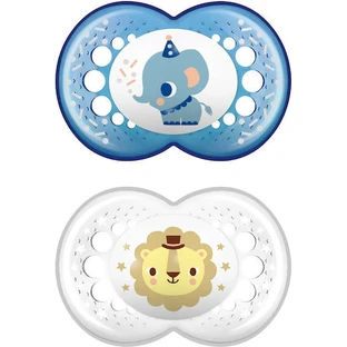 Mam 250S Chupetes Ortodónticos de Silicona Elefante / Leoncito - Azul / Transparente para 16+ meses 2pcs