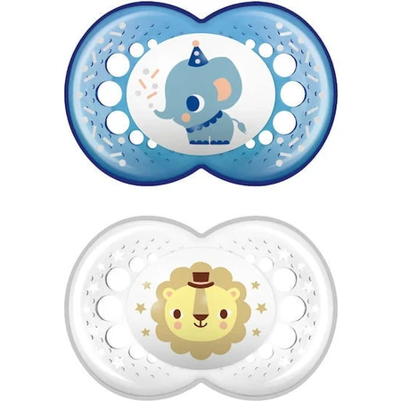 Mam 250S Chupetes Ortodónticos de Silicona Elefante / Leoncito - Azul / Transparente para 16+ meses 2pcs