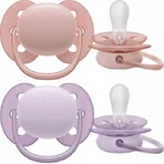 Philips Ultra Soft Silicone Soothers with Ultra Soft Cover - Pink / Purple for 0-6 months 2pcs