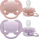 Philips Ultra Zachte Siliconen Fopspeen met Ultra Zachte Hoes - Roze / Paars voor 0-6 maanden 2st