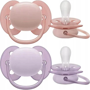 Philips Ultra Soft Silicone Soothers with Ultra Soft Cover - Pink / Purple for 0-6 months 2pcs