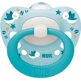 Nuk Signature Silicone orthodontische fopspeen met zakje Birds - Turquoise voor 0-6 maanden
