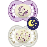 Mam Original Silicone Orthodontic Pacifiers Moon/Stars Pacifier - Purple / Beige for 16+ months 2pcs