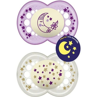 Mam Original Silicone Orthodontic Pacifiers Moon/Stars Pacifier - Purple / Beige for 16+ months 2pcs