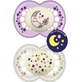 Mam Original Silicone Orthodontic Pacifiers Moon/Stars Pacifier - Purple / Beige for 16+ months 2pcs