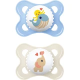 Mam 100S Silikon kieferorthopädische Schnuller Whale und Little Octopussy - Little Elephant - Blau - Beige für 2-6 Monate 2pcs 2pcs
