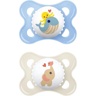 Mam 100S Silicone Orthodontic Pacifiers Whale and Little Octopus - Little Elephant - Blue - Beige for 2-6 months 2pcs