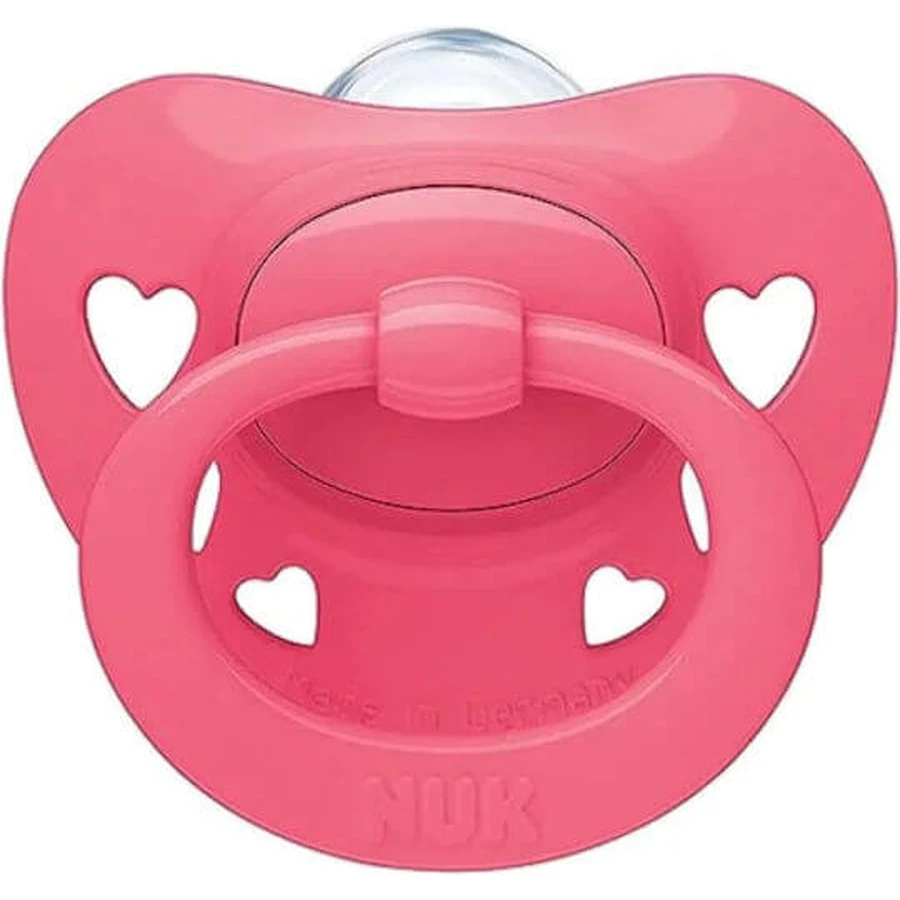 Nuk Signature Sucette orthodontique en silicone avec cache-coeur - Fuchsia Pink pour 6-18 mois