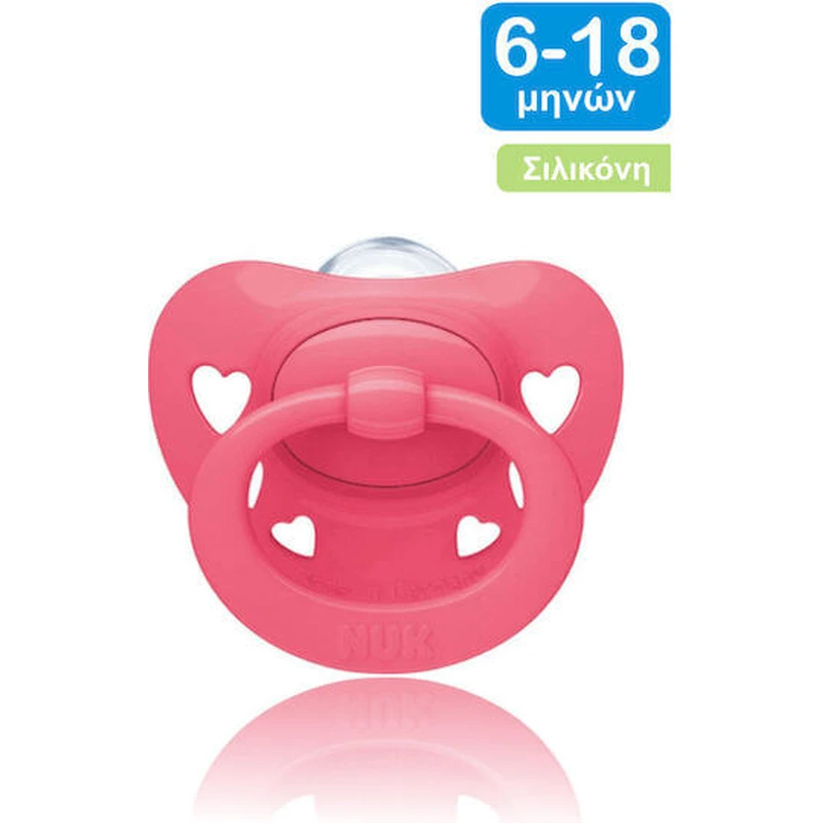 Nuk Signature Sucette orthodontique en silicone avec cache-coeur - Fuchsia Pink pour 6-18 mois