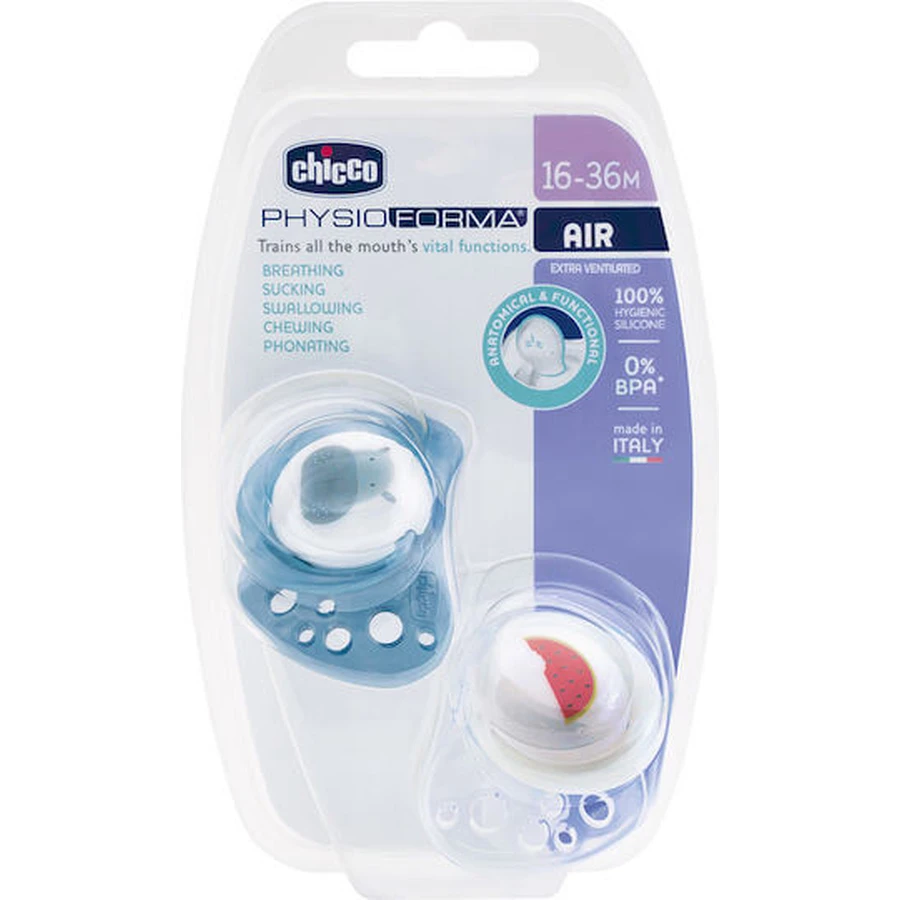 Chicco Physioforma Air Silicone Pacifiers BEJ - GRI for 16-36 months 2pcs