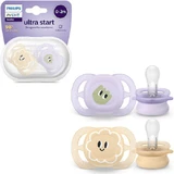 Philips Ultra Start Orthodontische Fopspeen Siliconen Fopspeen Paars & Geel voor 0-2 maanden 2st