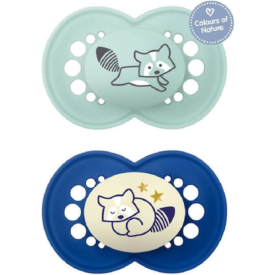 Mam 274S Silikon orthodontische Schnuller Fuchs Schnuller - Türkis/Blau für 16+ Monate 2pcs
