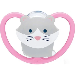 Nuk Space Silicone orthodontic pacifier with pouch Cat - Pink for 0-6 months