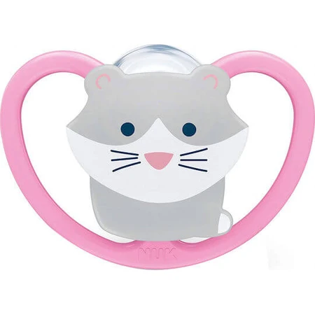 Nuk Space Silicone orthodontic pacifier with pouch Cat - Pink for 0-6 months