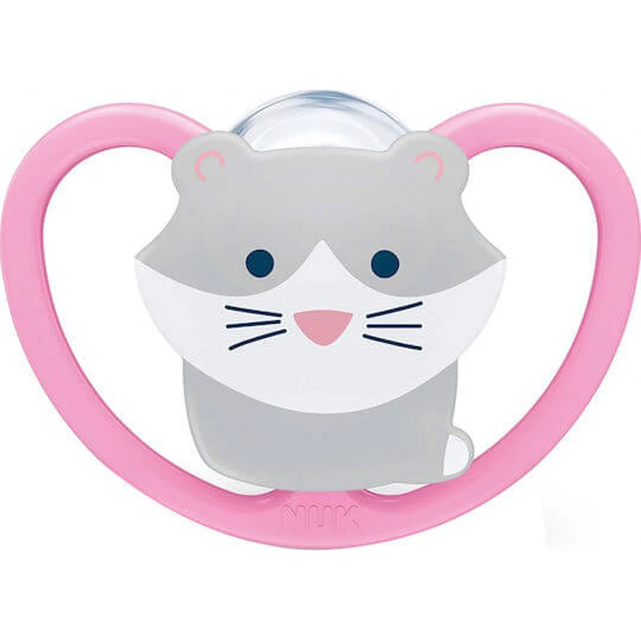 Nuk Space Silicone orthodontic pacifier with pouch Cat - Pink for 0-6 months