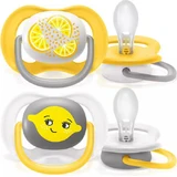 Philips Ultra Air Silicone orthodontische fopspenen met etui Citroen - Geel - Grijs voor 6-18 maanden 2st