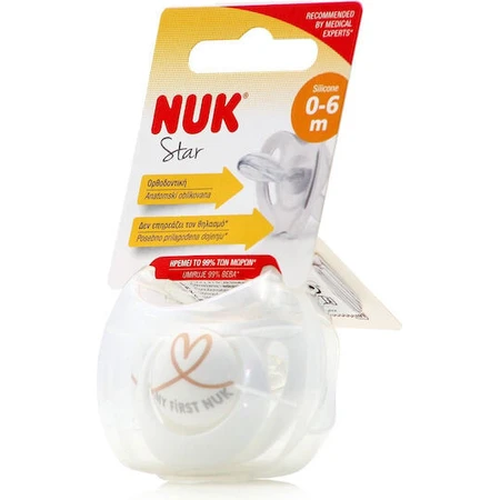 Nuk Genius Silicone orthodontische fopspeen met zakje Wit / Roze voor 0-6 maanden