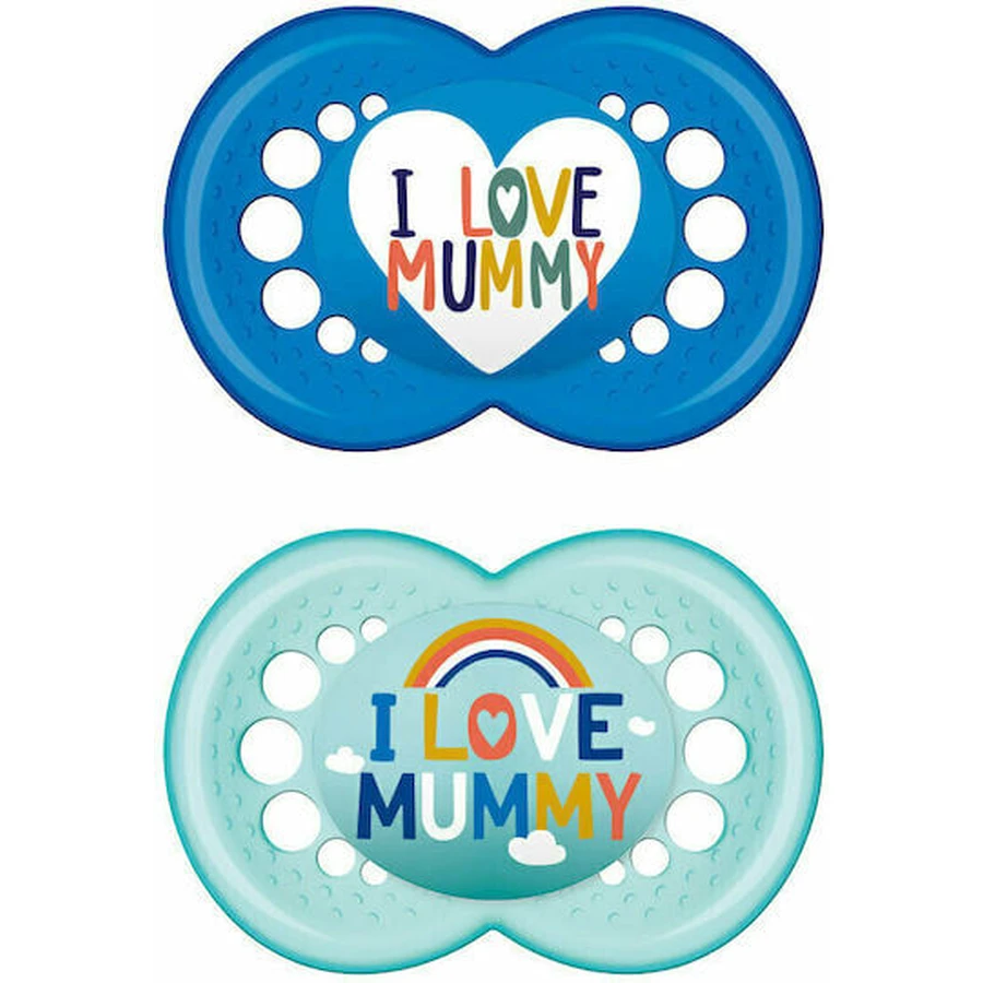 Mam I Love Mummy Chupetes Ortodónticos de Silicona - Turquesa-Azul para 6-16 meses 2pcs