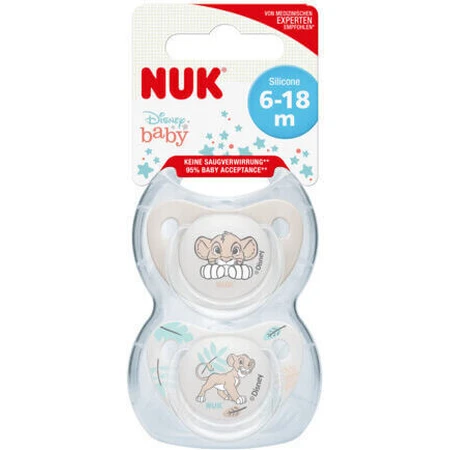 Nuk Lion King Silikon Schnuller - Grau für 6-18 Monate 2pcs