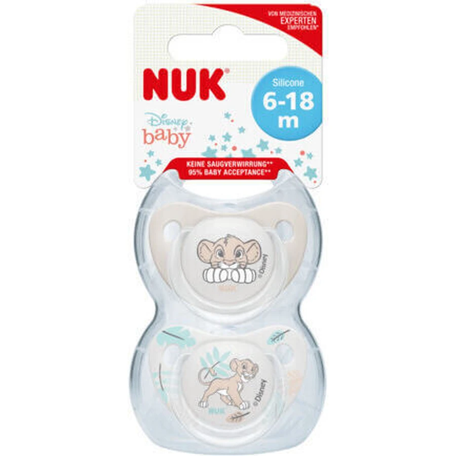 Nuk Lion King Silikon Schnuller - Grau für 6-18 Monate 2pcs
