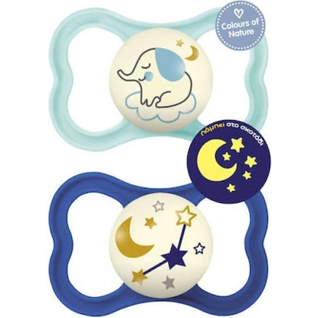 Mam 217S Chupetes de Silicona Chupete Elefante - Luna - Azul - Grande para 6+ meses 2pcs