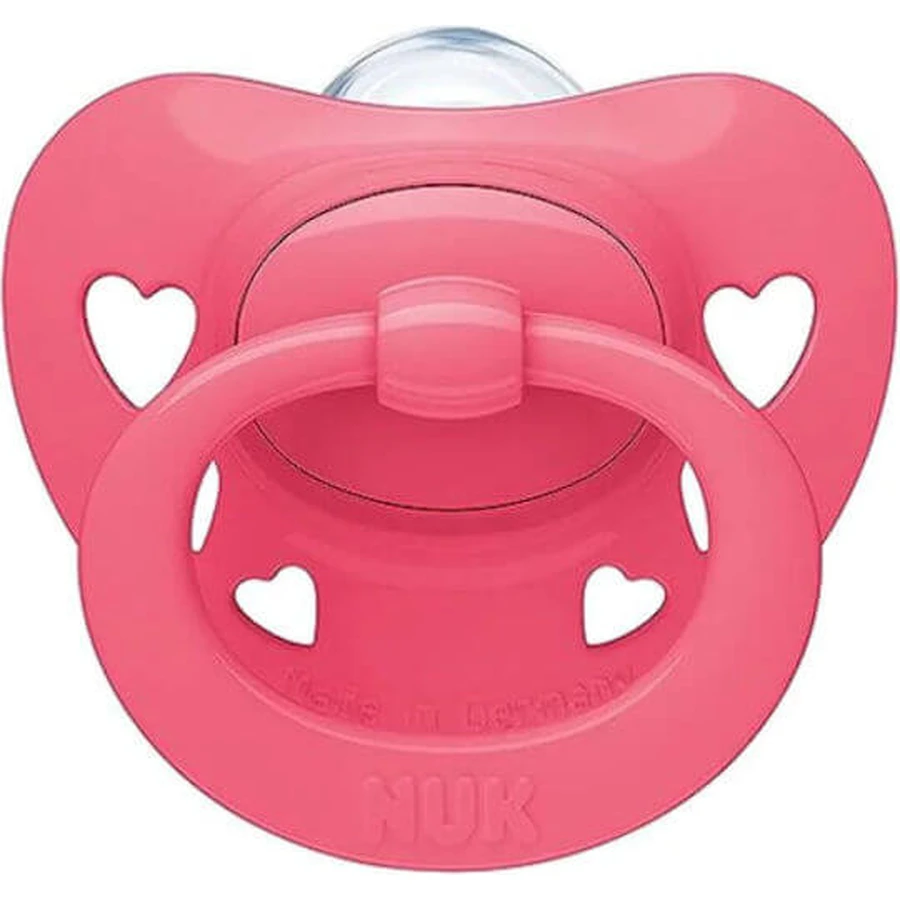 Nuk Signature Chupete ortodóntico de silicona con funda Corazones rosa para 18-36 meses