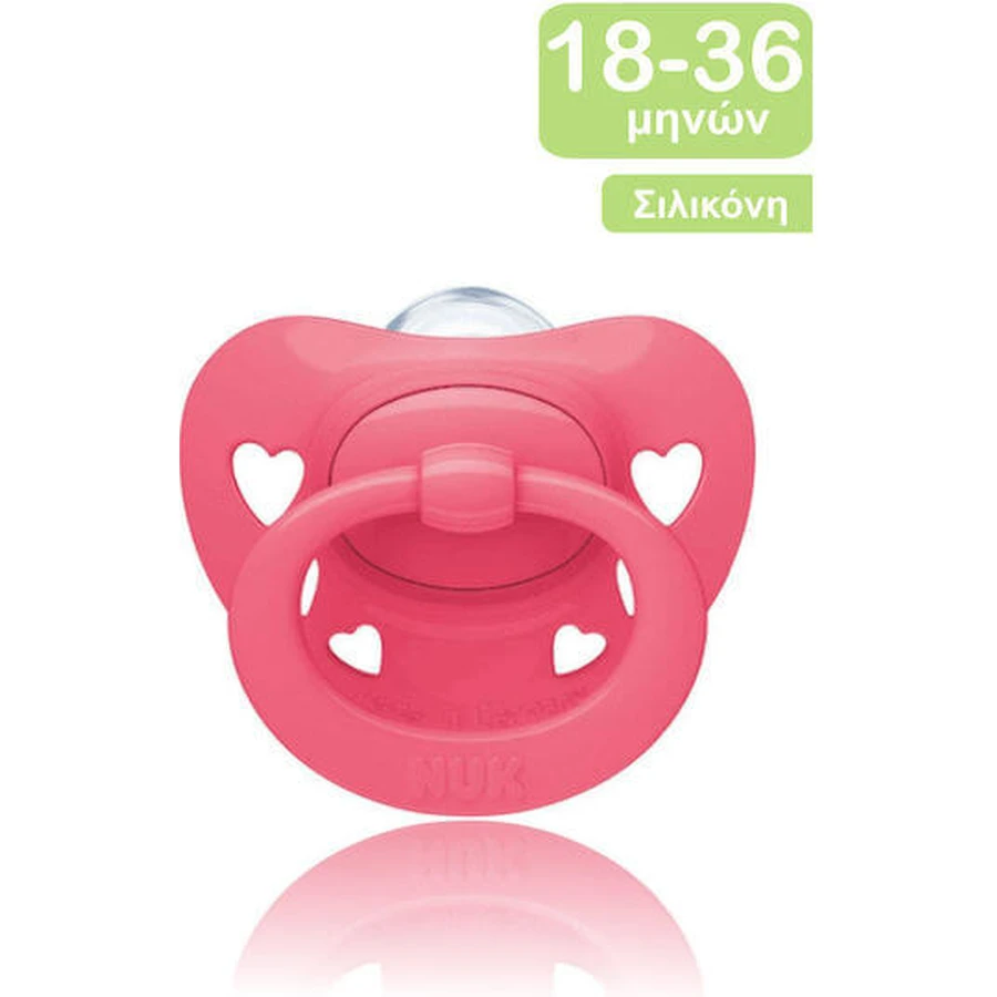 Nuk Signature Chupete ortodóntico de silicona con funda Corazones rosa para 18-36 meses