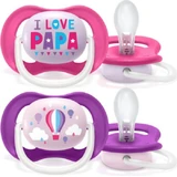 Philips Ultra Air Silicone orthodontische fopspeen met zakje Ik hou van papa - Roze-Mov voor 6-18 maanden 2st