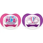 Philips Ultra Air Silicone orthodontic pacifiers with pouch I love Daddy - Pink-Mov for 6-18 months 2pcs
