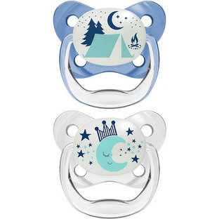 Dr. Brown's PV22007 Silicone Orthodontic Pacifiers Moonlight Pacifier - Clear / Blue for 6-18 months 2pcs