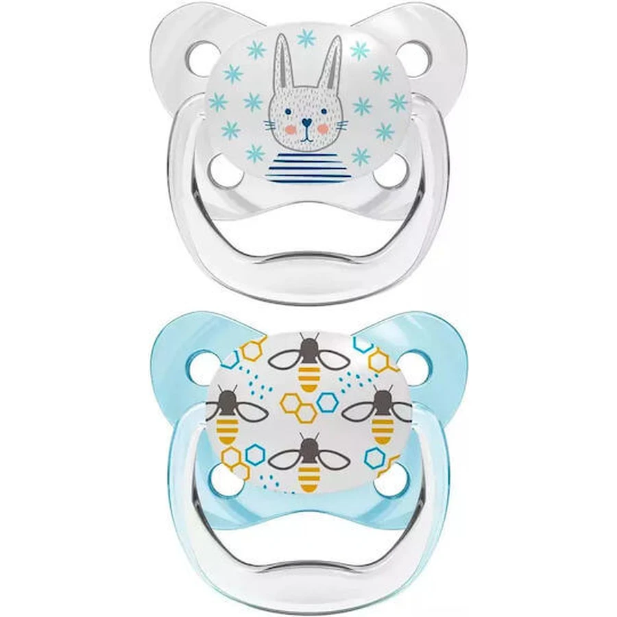 Dr. Brown's Silikon Kieferorthopädische Schnuller Transparent Blau Offen für 0-6 Monate 2pcs