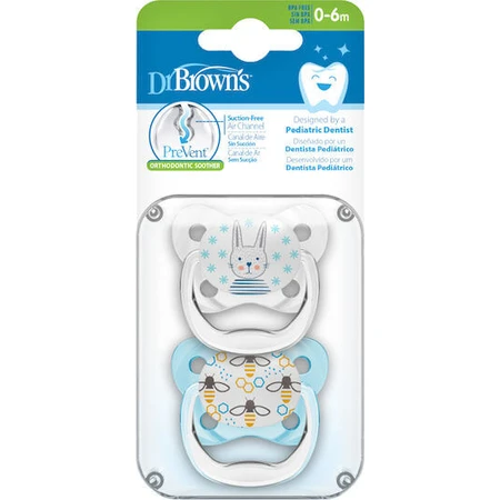 Dr. Brown's Silikon Kieferorthopädische Schnuller Transparent Blau Offen für 0-6 Monate 2pcs