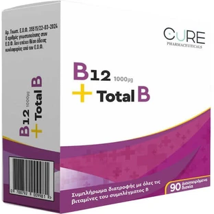 Cure Pharmaceuticals B12 1000μg + Total B Vitamin for Nervous System Health 1000mg 90buc 90buc