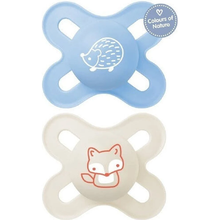 Mam Chupetes ortodónticos de silicona Hed erizo - Zorro - Azul-Haya para 0-2 meses 2pcs