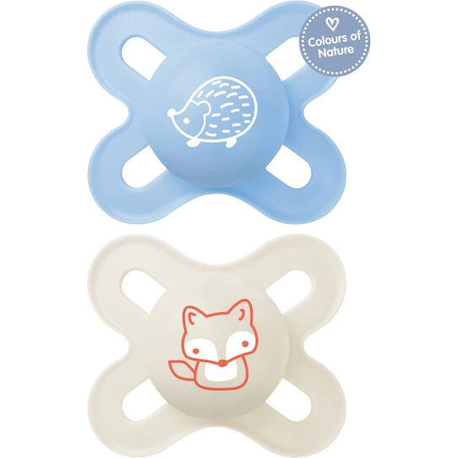 Mam Chupetes ortodónticos de silicona Hed erizo - Zorro - Azul-Haya para 0-2 meses 2pcs