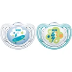 Nuk Freestyle Silicone Orthodontische Fopspenen met Skateboard/Fulger hoes - Lichtblauw/Transparant voor 6-18 maanden 2st