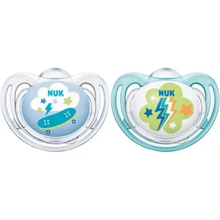 Nuk Freestyle Silicone Orthodontische Fopspenen met Skateboard/Fulger hoes - Lichtblauw/Transparant voor 6-18 maanden 2st